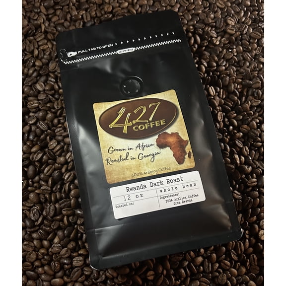 Rwanda Dark Roast Whole Bean Coffee, Bold Smooth Clean, Naturally Caffeinated, 12 oz