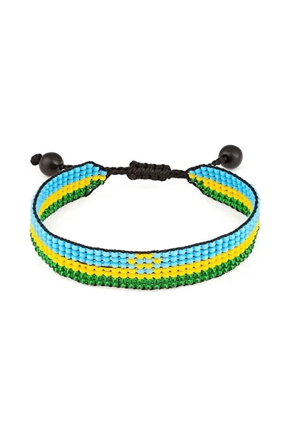 Rwanda Flag Bracelet: Handmade Bracelet,Adjustable Beaded Boho-Style Rope Bangle with Patriotic Design