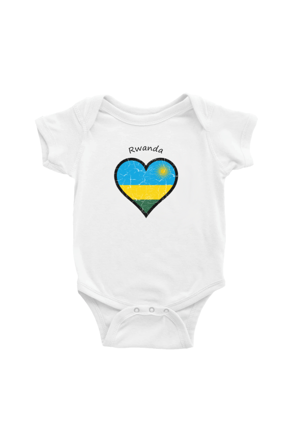 Rwanda Flag Heart Love Cute Baby Bodysuit Clothes