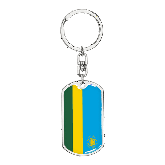 Rwanda Flag Swivel Keychain Dog Tag Stainless Steel or 18k Gold