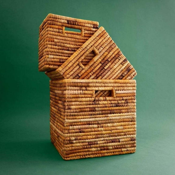 Rwanda Hand Woven Natural Banana Leaf Square Basket Set