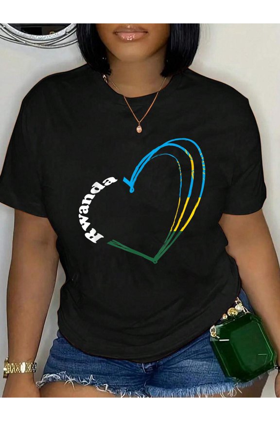 Rwanda Heart Rwandan Flag Rwandan Roots Rwandan Pride T-Shirt Graphic Tee summer Tops For Women Round Neck Fashion Cotton shirts