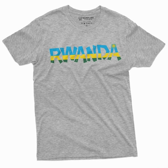 Rwanda T-shirt Rwandan Flag Coat of Arms Country nation Tee Shirt (Small Grey)