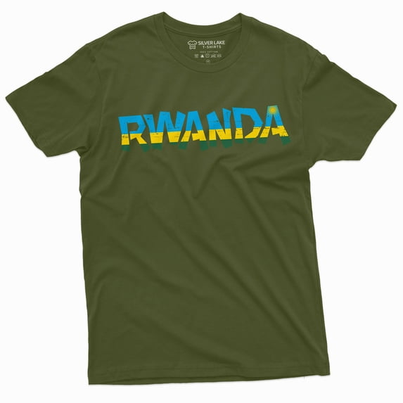 Rwanda T-shirt Rwandan Flag Coat of Arms Country nation Tee Shirt (X-Large Military Green)