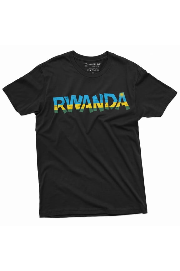 Rwanda T-shirt Rwandan Flag Coat of Arms Country nation Tee Shirt (XX-Large Black)