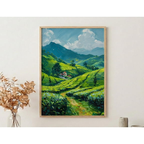 Rwanda Tea Hills Art Print, Green Plantation Decor — Morning Landscape Poster , Poster Print Only