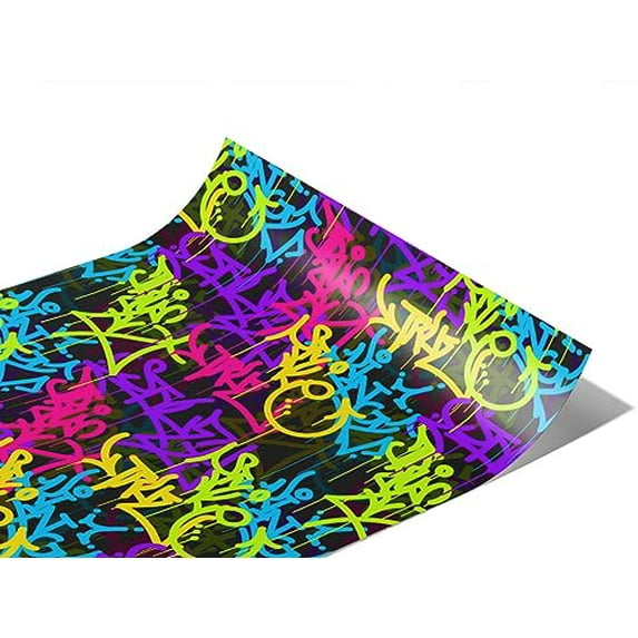 Rwraps Graffiti Caution Wet Paint Gloss Vinyl Film Wrap 59in x 5ft Vinyl Vehicle Car Film Sheet Roll