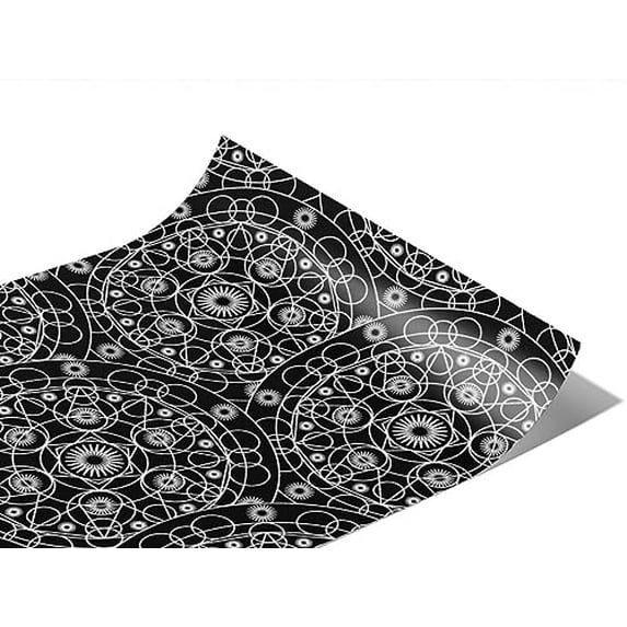Rwraps Mandala Black Cylindrical Gloss Vinyl Film Wrap 59in x 4ft Vinyl Vehicle Car Film Sheet Roll