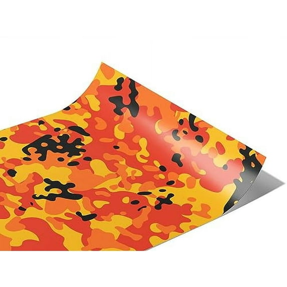 Rwraps Orange Camouflage Amber Flames Gloss Vinyl Film Wrap 59in x 29ft Vinyl Vehicle Car Film Sheet