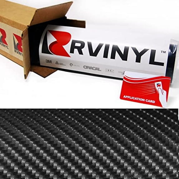 Rwraps Vinyl Car Wrap Film Roll Diamond 4D Carbon Fiber Black Air Bubble Free - 5ft x 4ft