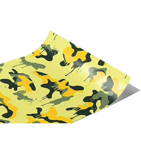 Rwraps Yellow Camouflage Lemon Graffiti Matte Vinyl Film Wrap 59in x 12ft Vinyl Vehicle Car Film