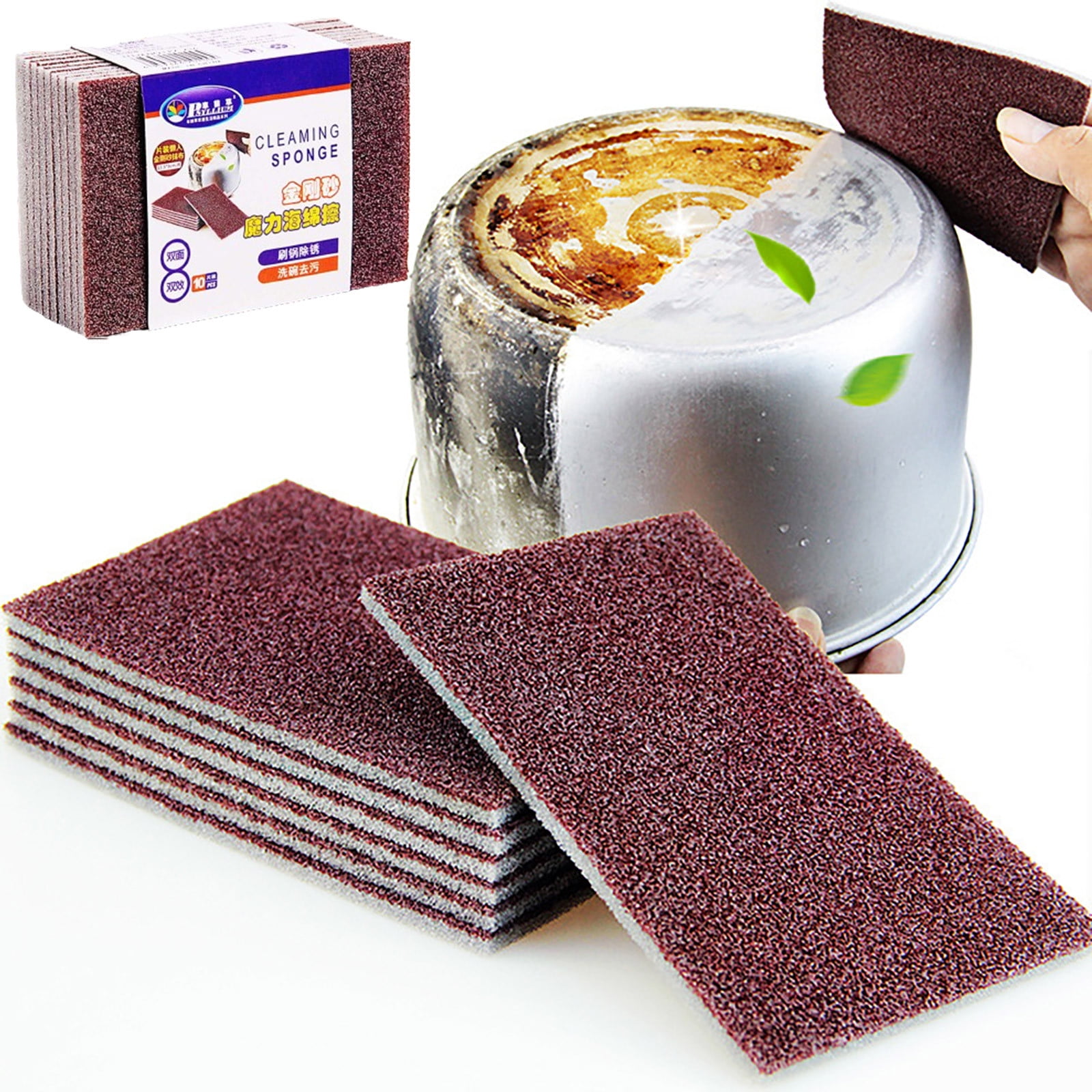 10PCS Carborundum Sponge Scrubbers Heavy-Duty Emery Sponges for Pots,Pans & Kitchen Utensils Non-Scratch Cleaning Sponge with Alumina Grit Scouring Pads for Stubborn Stains