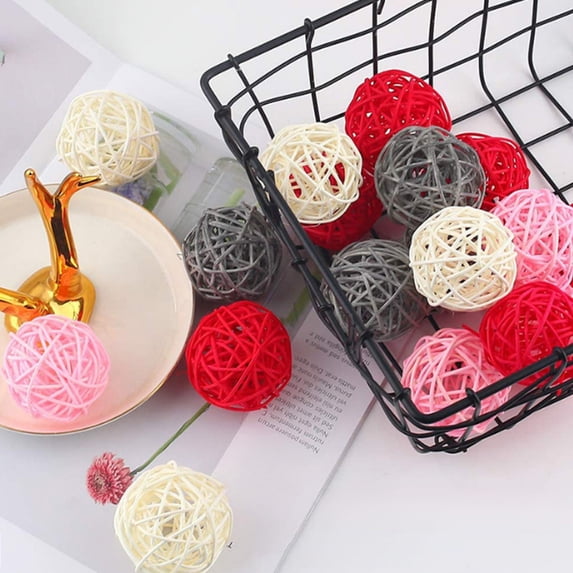 Rwvbm 15Pcs Wicker Rattan Balls, 2 Inch Decorative Mixed Color Orbs for Vase Filler, Centerpiece Bowl Decor, Wedding and Party Craft