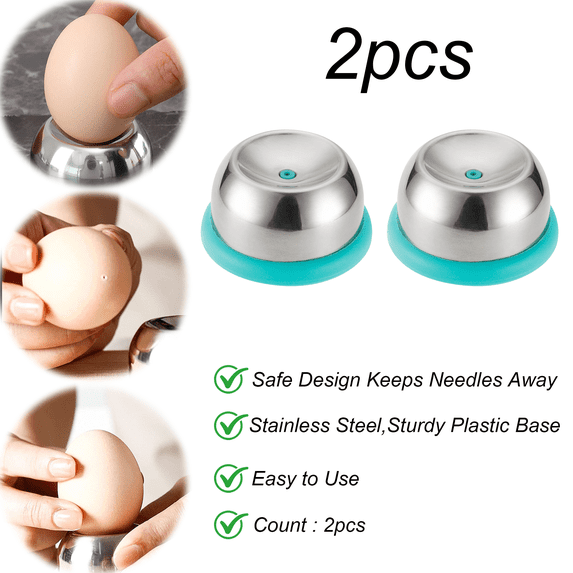 2-Pack Stainless Steel Egg Piercer & Pricker with Lock Semi-Automatic Kitchen Tool for Easy Egg Peeling Plastic Base 5.7x5x3cm Cooking & Crafting