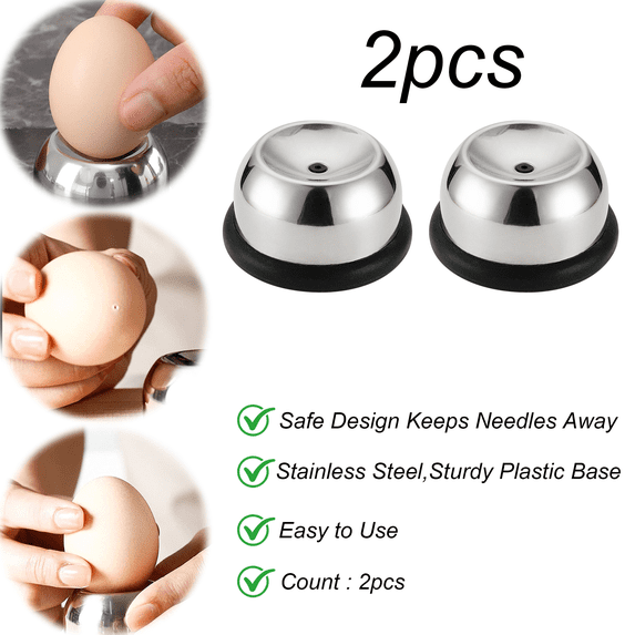2-Pack Stainless Steel Egg Piercer & Pricker with Lock Semi-Automatic Kitchen Tool for Easy Egg Peeling Plastic Base 5.7x5x3cm Cooking & Crafting