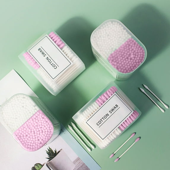 300 Cotton Swabs Double-Sided Lint-Free Ear Cleaning Buds Soft Paper Sticks Gentle for Makeup Removal Green 10.5x8.5cm