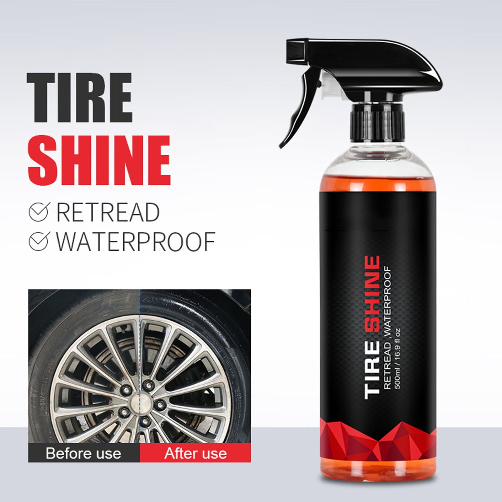 Rwvbm 500ml Tire Gloss & Shine Spray Long-Lasting Wet Look Polish for Car Tires Synthetic Polymer Protection &-Aging Easy Spray Application-Drying Tire Dressing