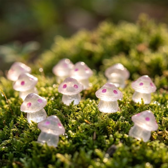 Rwvbm 50Pcs Luminous Mini Resin Mushrooms, Glow in The Dark Tiny Mushroom Figurines for Fairy Garden, Terrarium, DIY Crafts and Home Decor Display