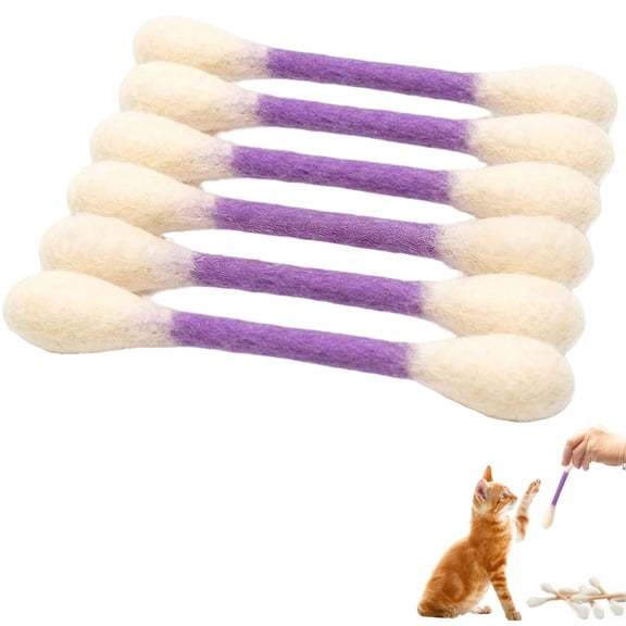 Rwvbm 6-Piece Purple Wool Felt Cat Teething Sticks, Natural Sheep Wool Chew Toys for Kitten Teeth Cleaning and Oral Health, Stress Relief Toy