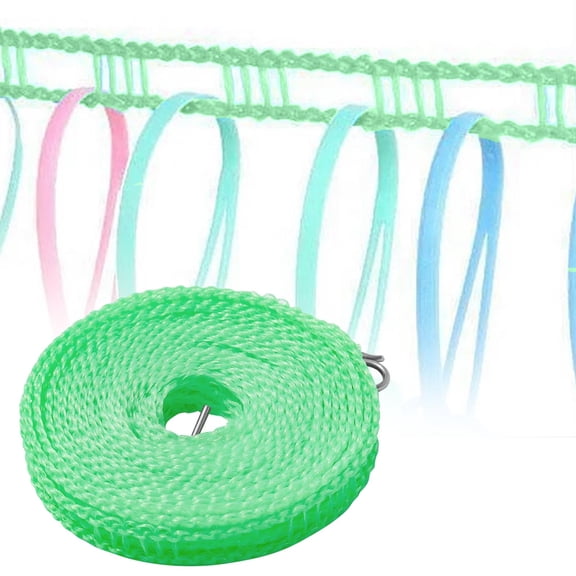 8M Nylon Clothesline-Windproof Drying Rope with Hooks for Indoor/Outdoor (Non-Slip,Stainless Steel S-Hooks)