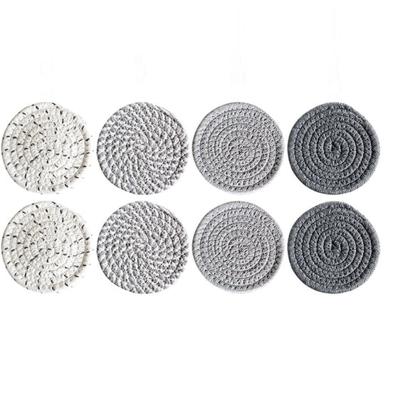 Rwvbm 8Pcs Cotton Woven Coasters for Drinks, 4.4in Absorbent Round Cup Mats, Heat Resistant Boho Table Protectors for Home and Office