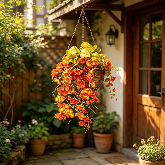 Rwvbm Artificial Hanging Hibiscus Flowers, 23.6 Inch Realistic Silk Orange Floral Vines for Wedding Arch, Home Garden Wall and Patio Decor, 1Pc