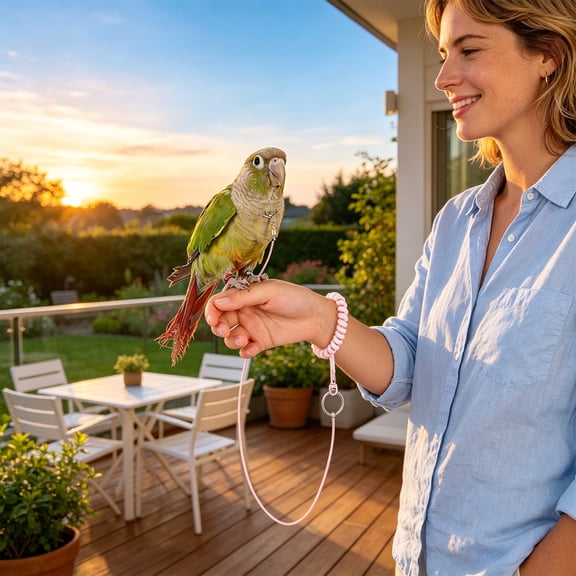 Rwvbm Bird Leash Set for Parrots, 78.7in Adjustable Outdoor Flying Training Rope with Ankle Ring and Wrist Loop, Escape Proof Tether for Small Birds
