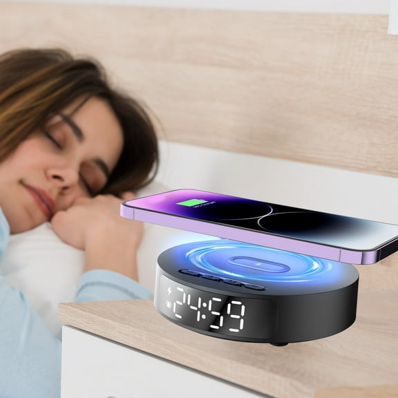 Wireless Charging Clock,15W Fast Charging Alarm Clock,Magnetic Positioning Phone Charger,Large Display Time,Bedroom Decor,IOS android Compatible,and Convenient