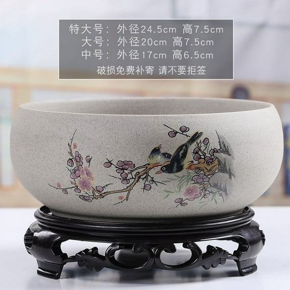 Ceramic Hydroponic Planter Bowl with Stand Bonsai Pot for Indoor Outdoor Office Garden Water Plants Decorative Home Decor