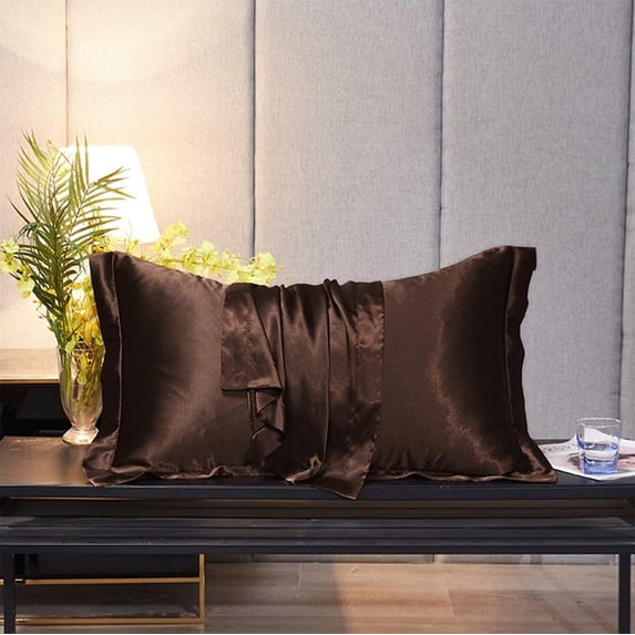 Rwvbm Coffee Satin Silk Pillowcase for Hair and Skin, 1 Pack Soft Breathable Cooling Bed Pillow Cover with Hidden Zipper, 20x30 In