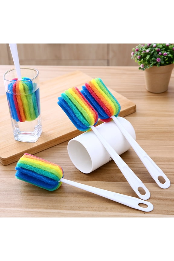 Colorful Sponge Cup Cleaner Brush | Long Handle Bottle Washer | Soft Non-Scratch Cleaning Tool for Coffee Mugs & Glasses | 9.84" Plastic Brush with Hook | 1-Pack Multicolor