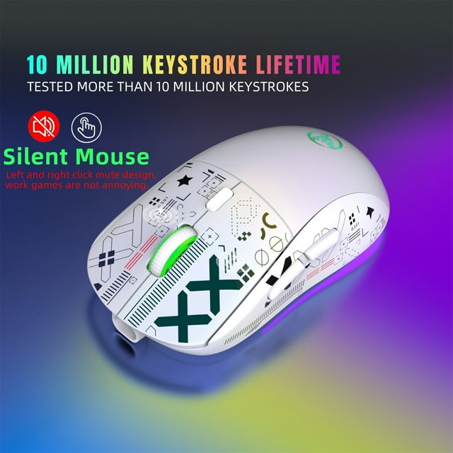 2.4GHz Bluetooth Mouse,RGB Wireless Gaming Mouse,3600DPI Optical Mouse,Rechargeable Mute Design,3 Mode,12 Lighting Effects,Comfortable Grip,PC Gaming Use,Long-Lasting Battery