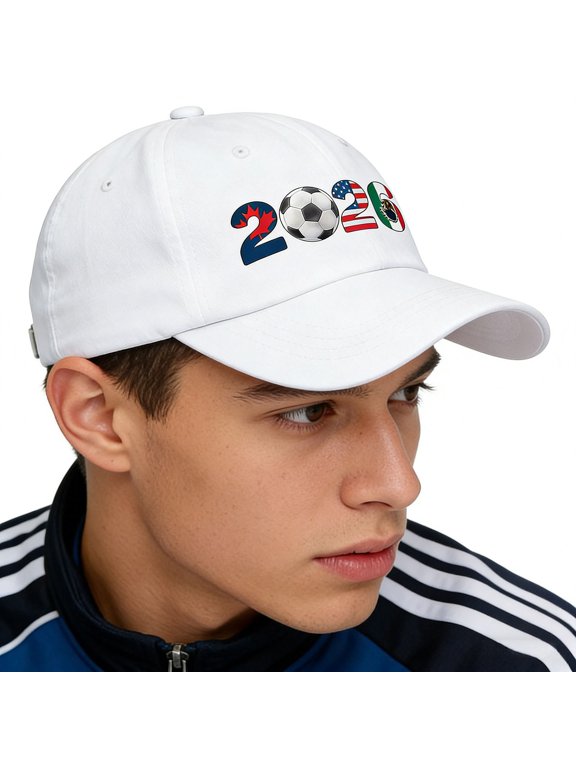 Cup26 USA CAN MEX 2026 Soccer Football Supporters Cap, Washed Cotton Adjustable Sun Protection Baseball Hat for Men & Women