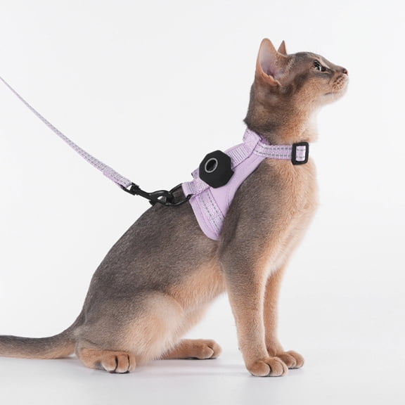 Rwvbm Escape Proof Cat Harness and Leash Set, Reflective Adjustable Soft Mesh Walking Vest with GPS Tracker Pouch for Small Cats and Puppies