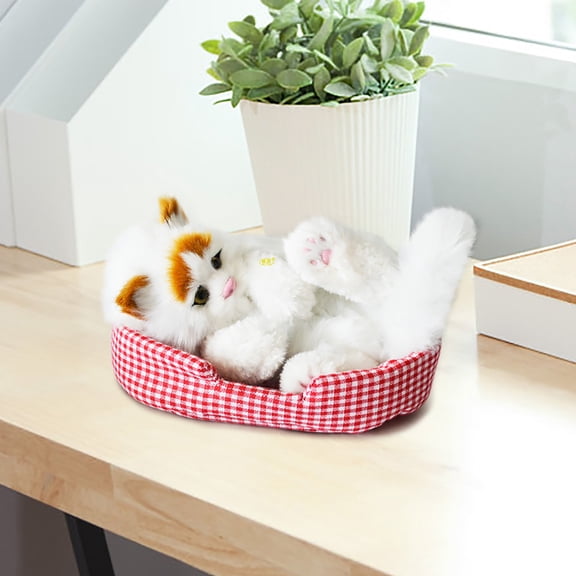 Rwvbm Faux Fur Realistic Meowing Cat Plush Toy with Sound, Lifelike Stuffed Animal Interactive Cat Doll for Home Office Car Decor Kids Gifts