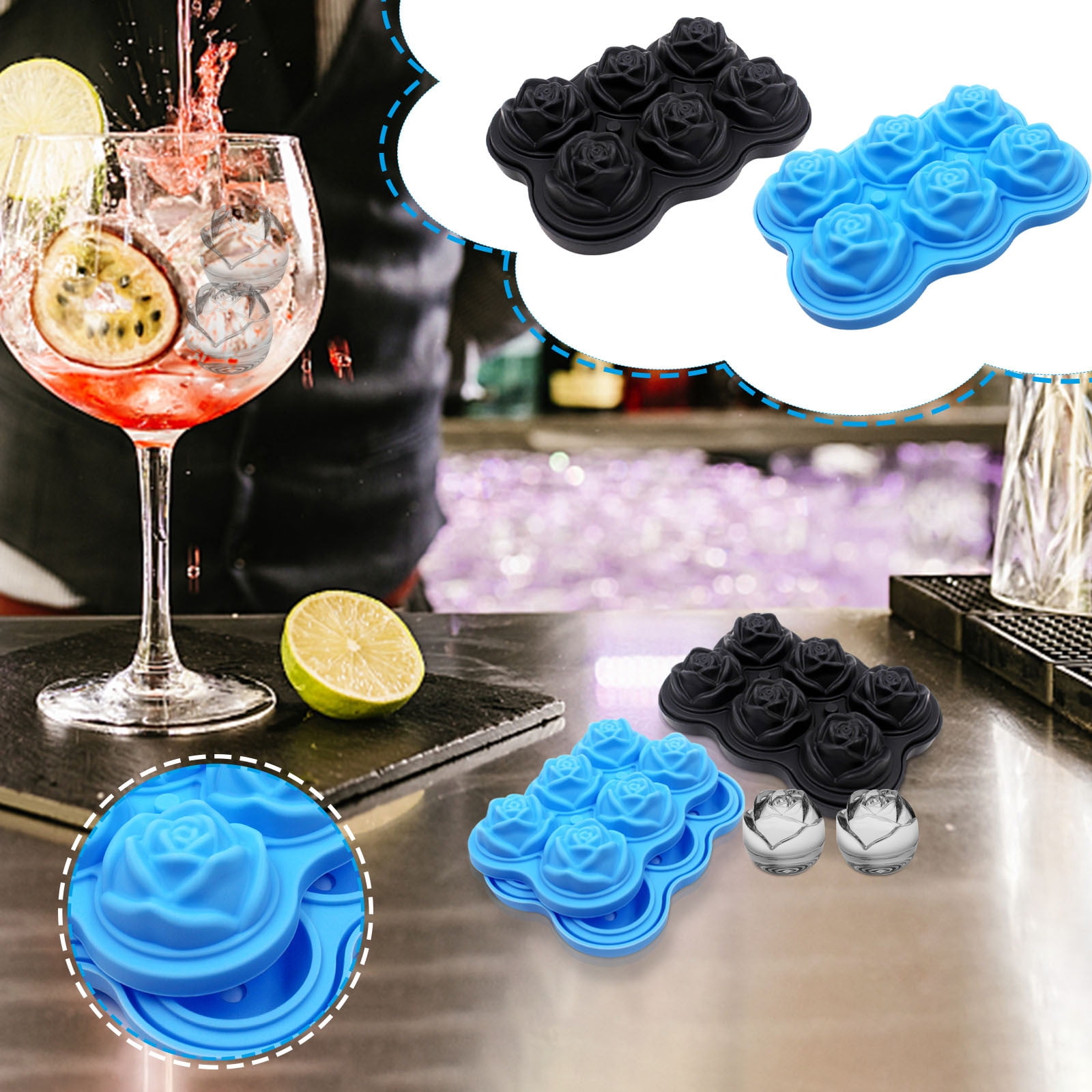 Rose er Ice Tray,Food-Grade Silicone,Non-Stick Ice Maker,Easy Clean Rose Ice Cubes,Dessert Paration,DIY Treats,Home Kitchen Use