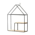 thumbnail image 1 of Rwvbm Iron Small House Shape Wall Shelf with Solid Wood No Drill Required Decorative Storage for Living Room Bedroom 32.5x24.5x8cm Double Layer, 1 of 7