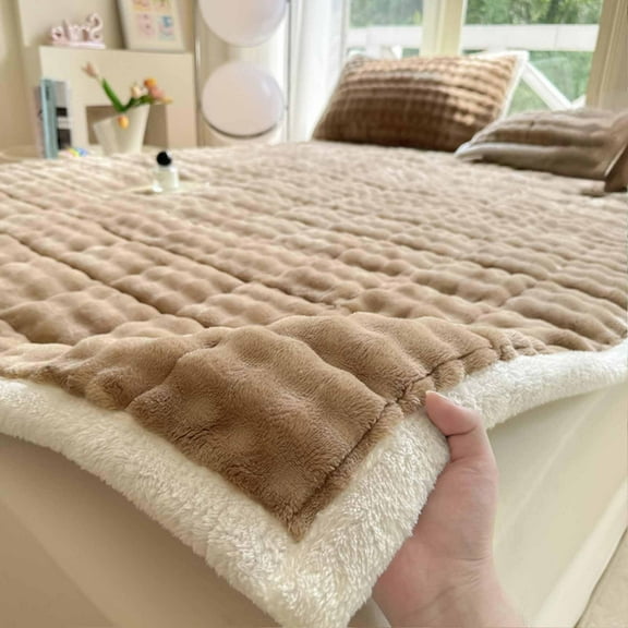 Rwvbm Milk Flannel Mattress Topper 150x200cm Warm Non-Slip Thickened Bed Cover Double-Sided Edging Polyester Fleece Futon Pad, Coffee