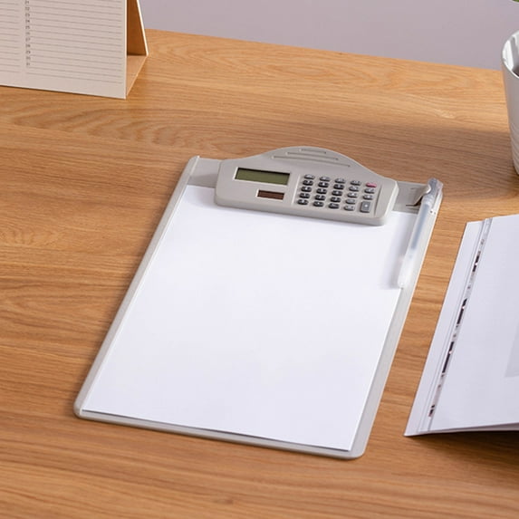 A4 Multifunctional Clipboard with Built-In Calculator & Ruler,Solar-Powered Writing Board,Plastic Document Organizer,35x23cm,Office Supplies for Meetings