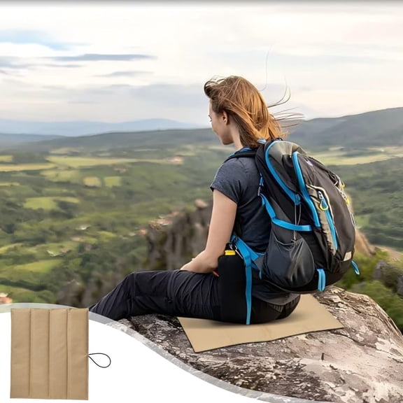 Rwvbm Oxford Cloth Waterproof Foldable Seat Pad Memory Foam Cushion Mat for Outdoor Camping Hiking Picnic Stadium Seating, Khaki