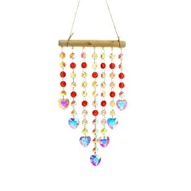 Wind Chime,Irregular Wooden Sticks Hanging Decoration,Colorful Glass Beads and Prisms,Sparkling,Indoor Outdoor Use,Unique Gift Idea,Home Garden Decoration