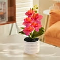 thumbnail image 1 of Phalaenopsis Bonsai Artificial Silk Flower Rose Red 8.66 Tall Lifelike Orchid Weighted Pot for Stability Desktop Office & Wedding Decor, 1 of 6