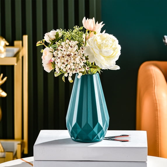 Unbreakable Imitation Glazed Vase, Decorative Floral Pot for Living Room TV Cabinet, Indoor Plastic Vase, Green