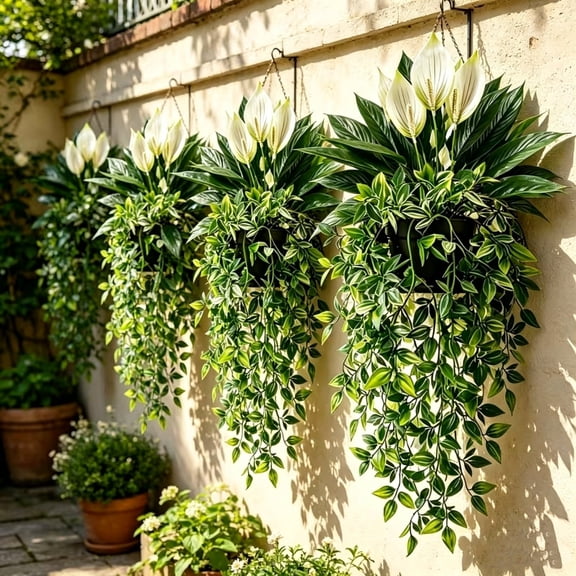 Rwvbm Plastic Morning Glory Combination with Hanging Berry Vines, Realistic Faux Greenery for Outdoor Garden Porch Indoor Ceiling Decor