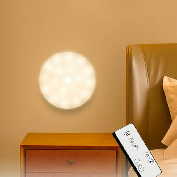 Rwvbm Remote Control LED Wall Light 360° Ring Soft Light Cool Warm White Battery-Powered 8.6" Circular Bedside Lamp Peel & Stick Installation for Bedroom,Hallway,Home Decor