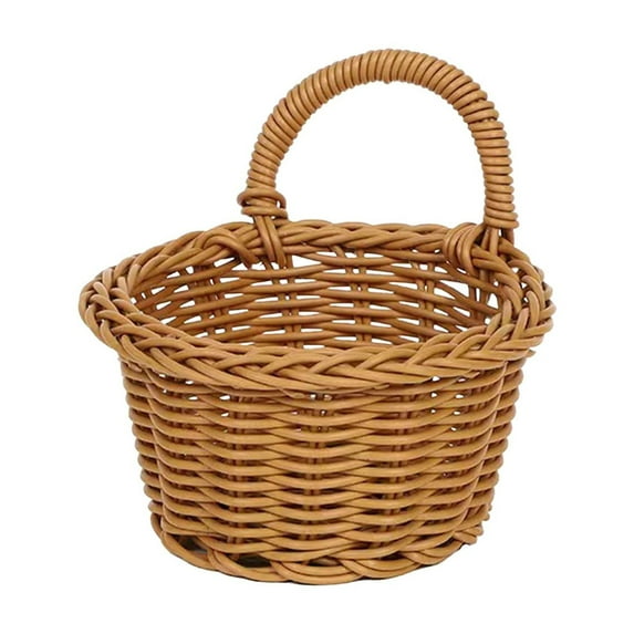 Round Rattan Woven Storage Basket Table Top Organizer for Fruit Snack Remote Control Home Decor Brown Plastic Multipurpose