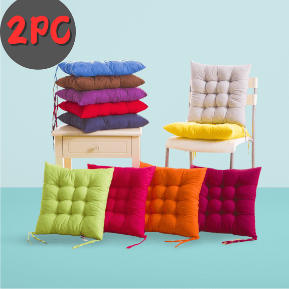 Rwvbm Solid Color Square Soft Chair Seat Cushion with Ties, Chair Cushion Pad for Dining Chair, Office Chair, Car, Floor, Outdoor, Patio, Machine Wash & Dryer Friendly, 16"×16" 2PC