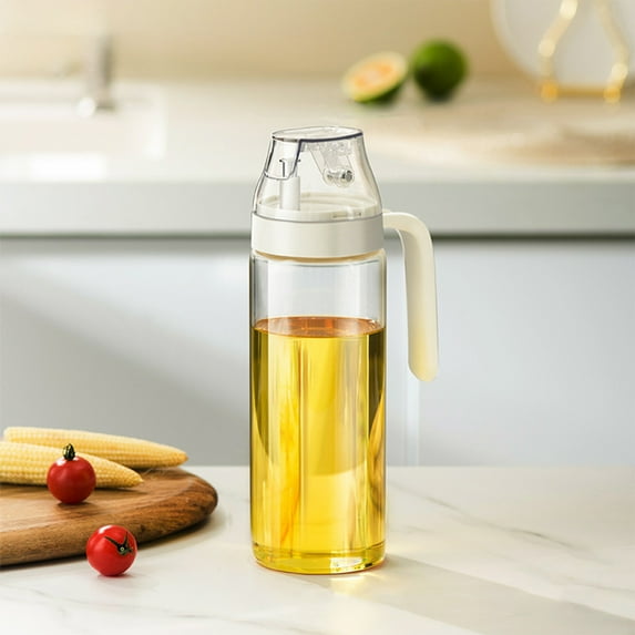 Transparent Glass Oil Pot with Auto Lid - Leakproof Kitchen Oil Dispenser Bottle,Stainless Steel Spout for Cooking,Seasoning,Olive Oil (Clear Design)