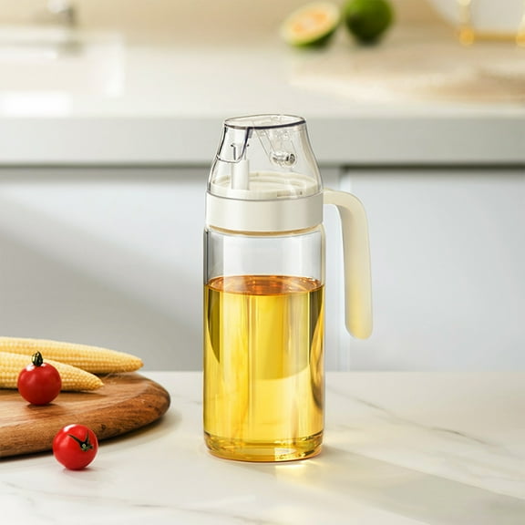 Transparent Glass Oil Pot with Auto Lid - Leakproof Kitchen Oil Dispenser Bottle,Stainless Steel Spout for Cooking,Seasoning,Olive Oil (Clear Design)