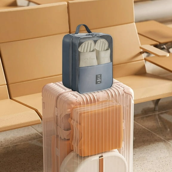 Waterproof Travel Shoe Bag Holds 3 Pairs of Shoes 30x23x13.5cm Storage Pouch & Breathable Mesh Beige/Gray/Navy/Pink Gym & Camping Organizer